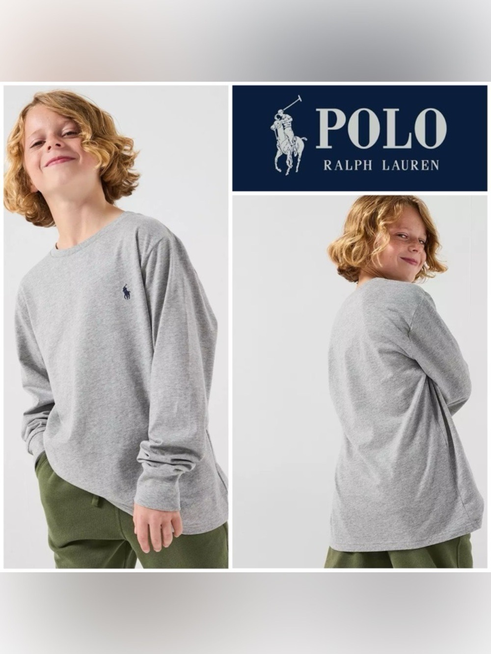 Polo Ralph Lauren youth Grey Long-Sleeve Crewneck Tee